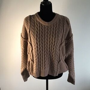 Altar'd State Cable Knit Crewneck Sweater - Taupe